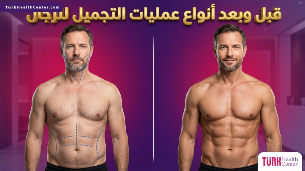 مقارنة قبل وبعد تظهر نتائج مذهلة لعدة أنواع عمليات التجميل للرجال مثل تحديد الفك ونحت القوام.