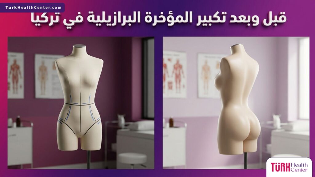 صورة توضيحية قبل وبعد لنتائج تكبير المؤخرة البرازيلية في تركيا.