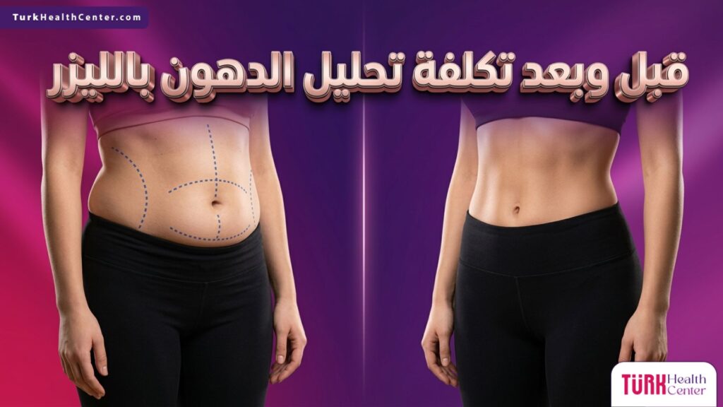 مقارنة بصرية قبل وبعد الإجراء توضح النتائج المتعلقة بموضوع تكلفة تحليل الدهون بالليزر مع تحديد مناطق العلاج.