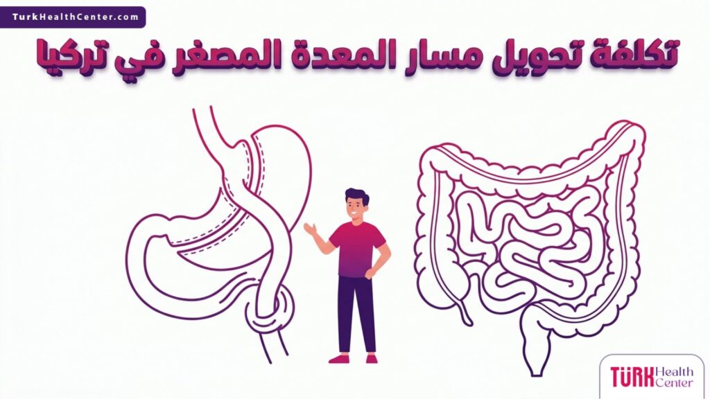 إنفوجرافيك تشريحي دقيق يشرح آلية الجراحة وعلاقتها مع تكلفة تحويل مسار المعدة المصغر في تركيا.