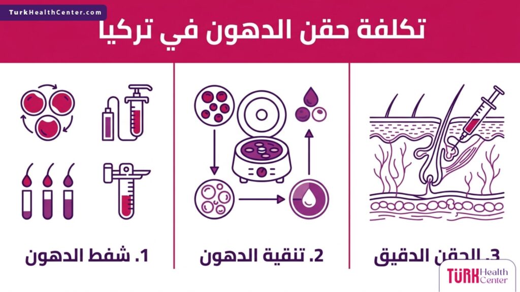 إنفوجرافيك تفصيلي يشرح المراحل الثلاث الأساسية التي تحدد تكلفة حقن الدهون في تركيا