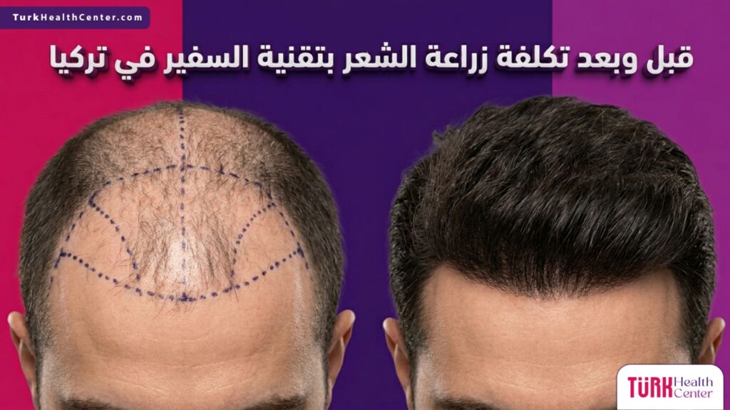 صورة قبل وبعد تظهر نتائج وتبرز تكلفة زراعة الشعر بتقنية السفير في تركيا