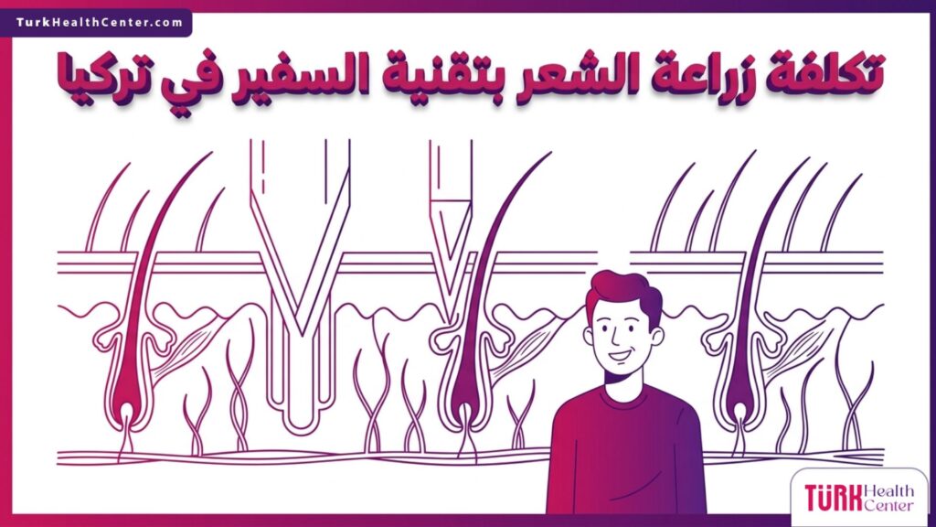 إنفوجرافيك تشريحي دقيق يوضح تقنية البصيلات و تكلفة زراعة الشعر بتقنية السفير في تركيا