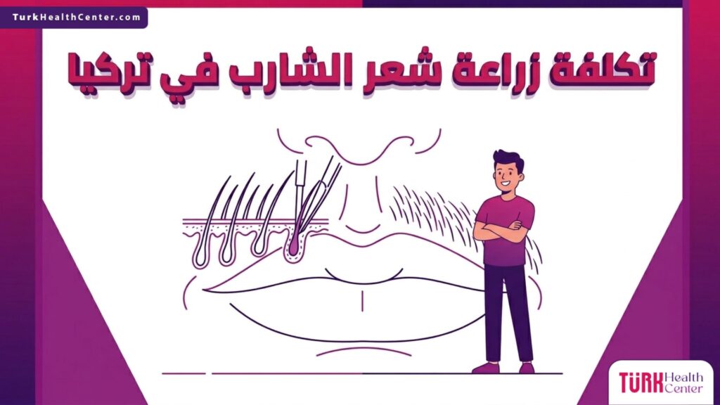 إنفوجرافيك تشريحي يوضح آلية غرس البصيلات المرتبطة بـ تكلفة زراعة شعر الشارب في تركيا بطريقة علمية.