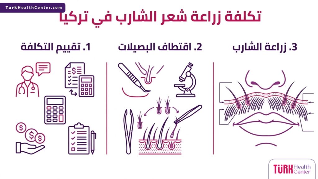 خطوات العملية وتحديد تكلفة زراعة شعر الشارب في تركيا من الاستشارة وحتى زراعة البصيلات.