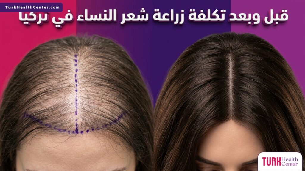 مقارنة قبل وبعد تظهر نتائج عملية زراعة الشعر وتوضح القيمة مقابل تكلفة زراعة شعر النساء في تركيا.