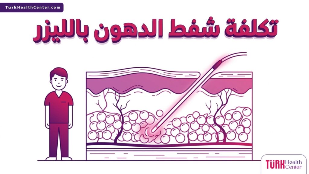 إنفوجرافيك طبي دقيق يوضح آلية عمل تقنية الليزر على الخلايا الدهنية وارتباطها مع تكلفة شفط الدهون بالليزر.