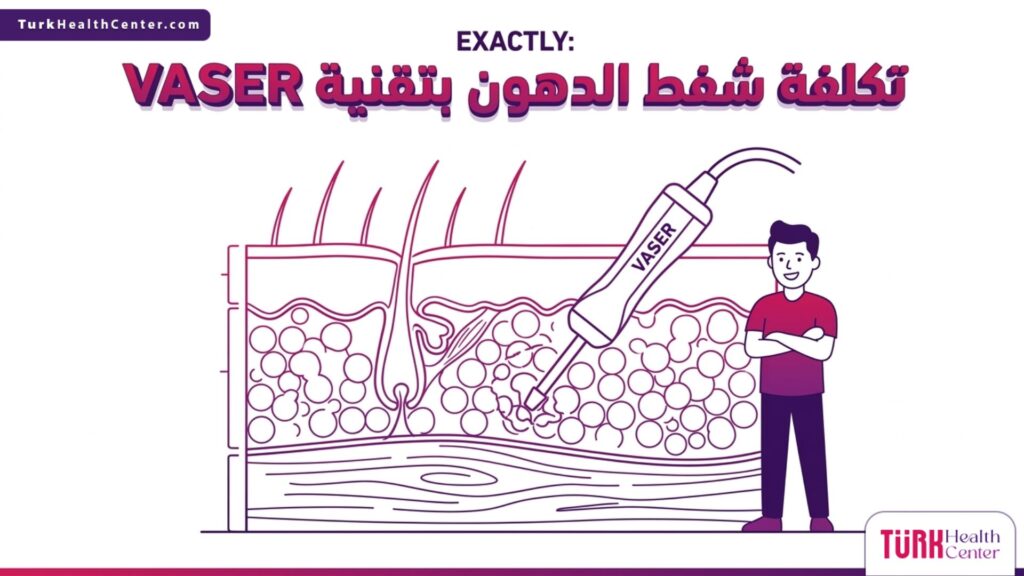 إنفوجرافيك طبي دقيق يشرح آلية عمل الفيزر وعلاقتها بموضوع تكلفة شفط الدهون بتقنية VASER.