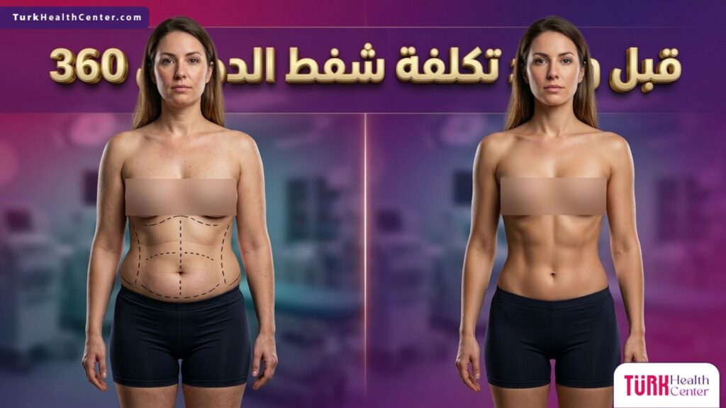 مقارنة قبل وبعد توضح نتائج العملية وتبرر تكلفة شفط الدهون 360 مع خطوط الجراحة الطبية