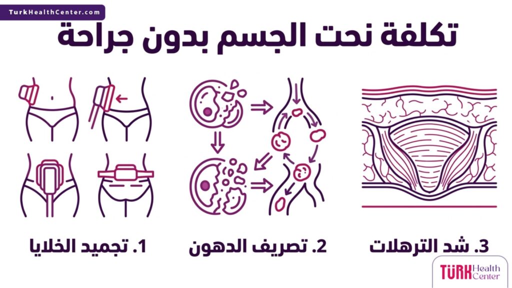 إنفوجرافيك يشرح الخطوات الثلاث الأساسية التي تحدد تكلفة نحت الجسم بدون جراحة.
