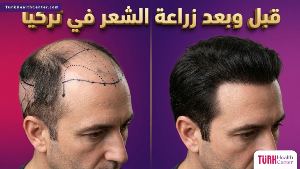 مقارنة واقعية قبل وبعد زراعة الشعر في تركيا مع خطوط الجراحة الطبية لتحديد خط الشعر