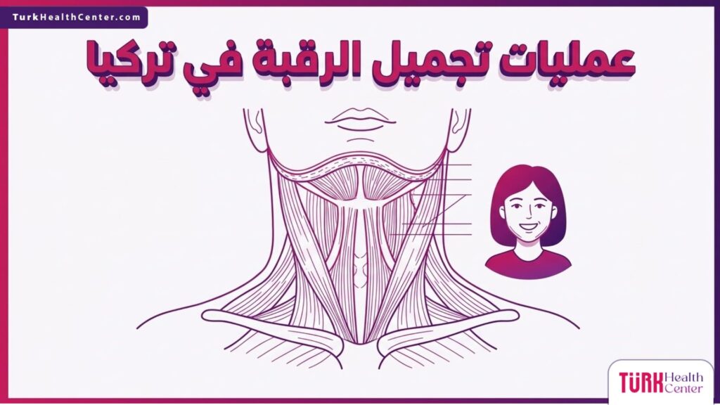 إنفوجرافيك تشريحي دقيق يشرح التعديلات على عضلات العنق ضمن عمليات تجميل الرقبة في تركيا.