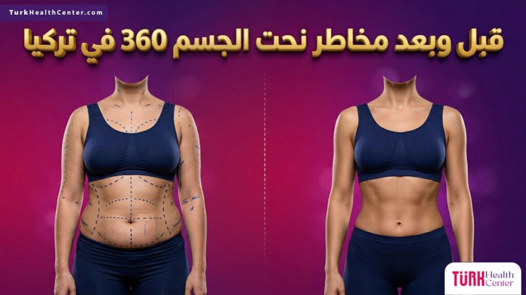 مقارنة قبل وبعد توضح التخطيط الجراحي وتجنب مخاطر نحت الجسم 360 في تركيا للحصول على قوام مثالي.