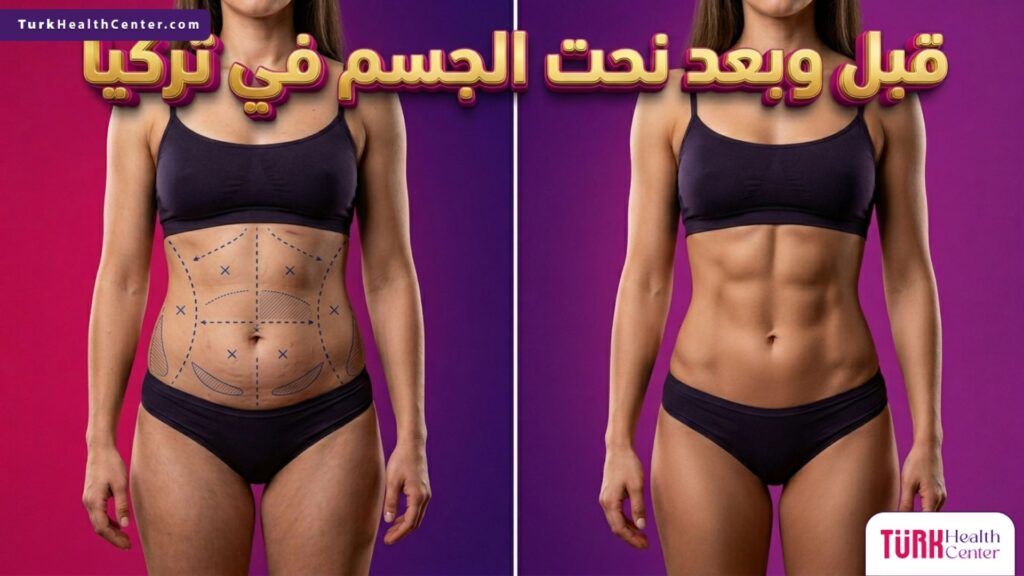 مقارنة قبل وبعد نحت الجسم في تركيا تظهر العلامات الجراحية والنتيجة النهائية المتناسقة