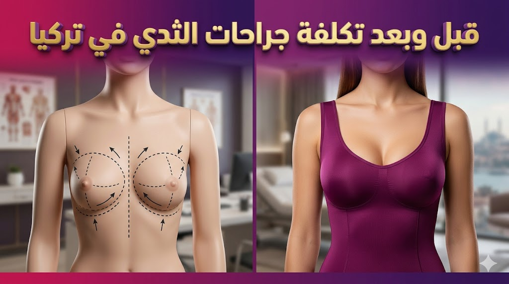 مقارنة قبل وبعد توضح نتائج و تكلفة جراحات الثدي في تركيا من خلال التخطيط الجراحي والنتيجة النهائية.

