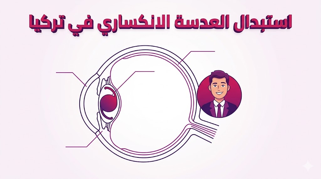 مخطط تشريحي يوضح تقنية استبدال العدسة الانكساري في تركيا وكيفية زراعة العدسة داخل العين.