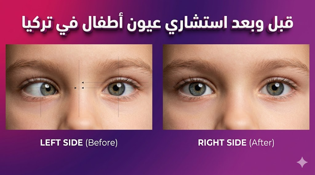  مقارنة قبل وبعد لعلاج حول العين لدى الأطفال بإشراف استشاري عيون أطفال في تركيا مع توضيح النتائج المثالية.
