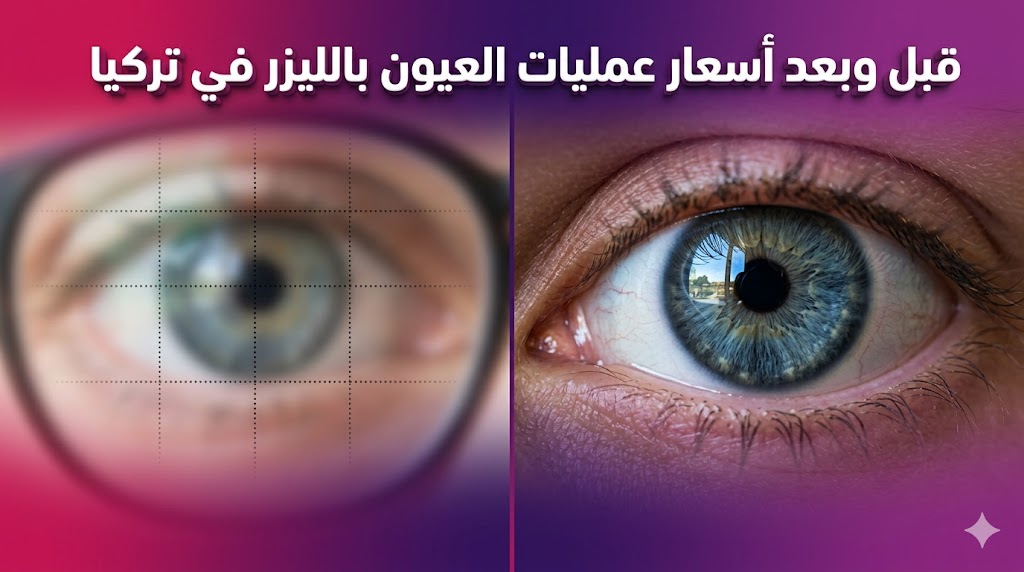  مقارنة قبل وبعد تظهر دقة النتائج مقابل أسعار عمليات العيون بالليزر في تركيا مع وضوح تام في الرؤية.