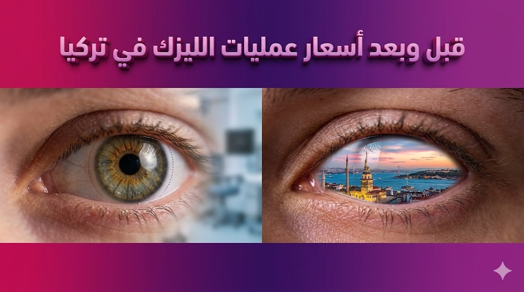  صورة توضح الفرق "قبل وبعد أسعار عمليات الليزك في تركيا" من خلال مقارنة بين الرؤية المشوشة والرؤية الواضحة.