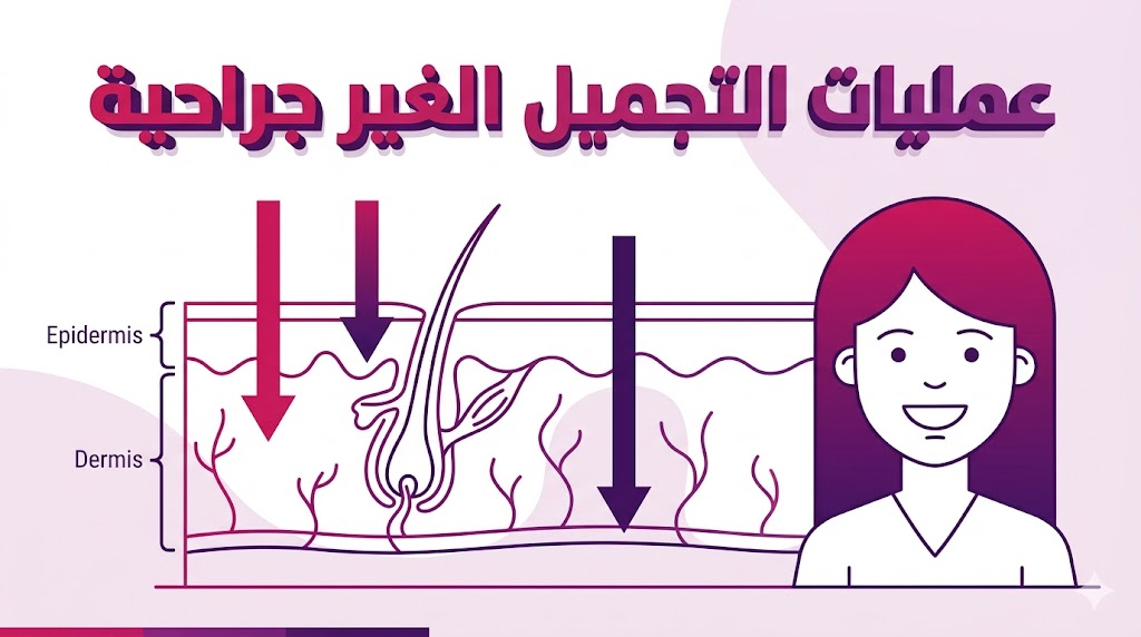  إنفوجرافيك تشريحي يوضح كيفية عمل عمليات التجميل الغير جراحية داخل طبقات الجلد.