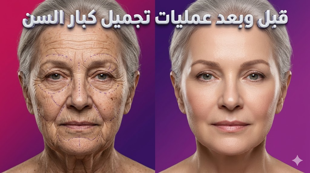 مقارنة واقعية قبل وبعد عمليات تجميل كبار السن تظهر تحولاً مذهلاً في نضارة الوجه وشد الجلد بلمسة فنية وطبية.