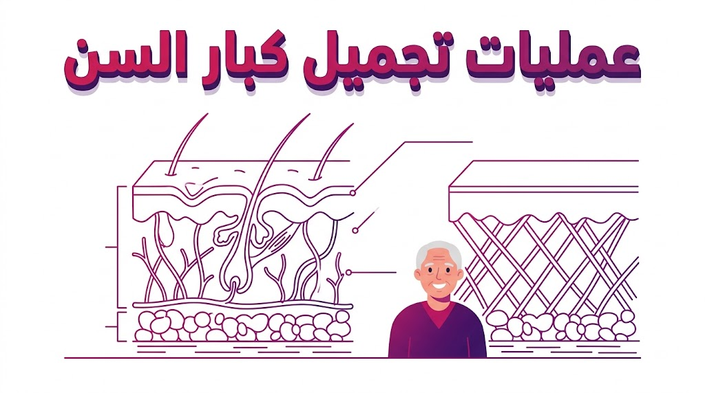  إنفوجرافيك طبي يشرح التشريح الداخلي لطبقات الجلد وكيفية استعادة الكولاجين من خلال عمليات تجميل كبار السن بأسلوب فيكتور تعليمي.