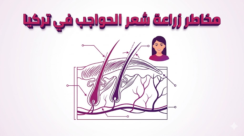  إنفوجرافيك طبي يوضح التشريح الداخلي لبصيلات الشعر لتجنب مخاطر زراعة شعر الحواجب في تركيا وضمان نمو الشعر بشكل طبيعي.
