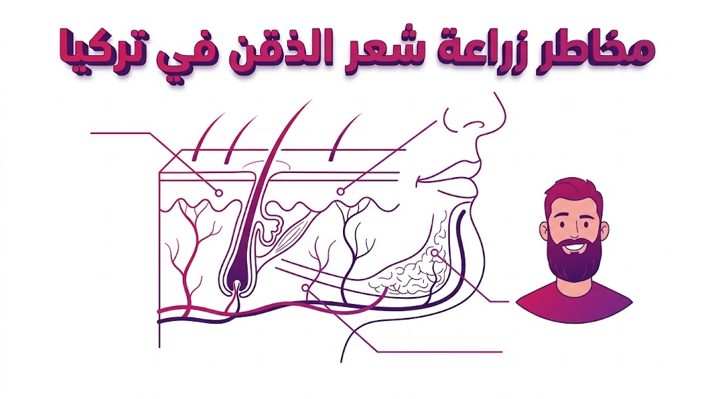 مخطط تشريحي تعليمي يوضح طبقات الجلد وبصيلات الشعر المتعلقة بموضوع مخاطر زراعة شعر الذقن في تركيا.