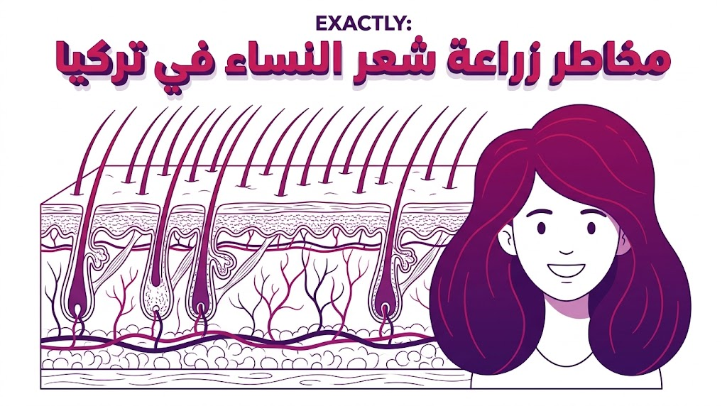  مخطط تشريحي يوضح بنية الجلد والبصيلات لتوضيح مخاطر زراعة شعر النساء في تركيا بشكل علمي.