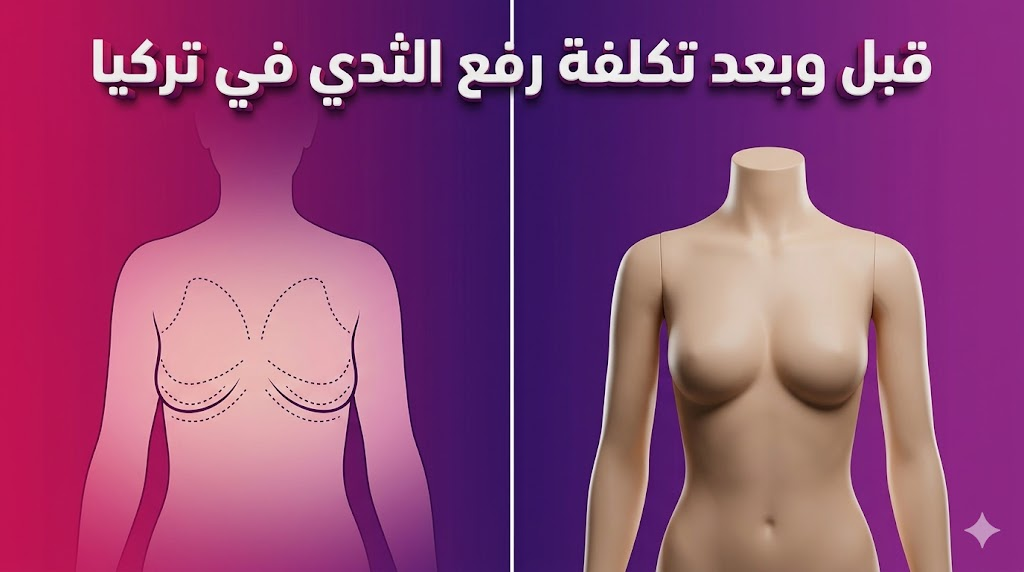  مقارنة قبل وبعد لنتائج العملية مع توضيح الخطوط الطبية المتعلقة بـ تكلفة رفع الثدي في تركيا.