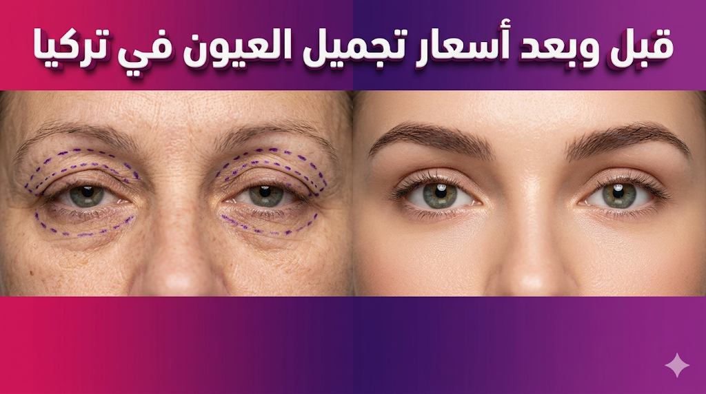 مقارنة قبل وبعد توضح نتائج أسعار تجميل العيون في تركيا مع علامات جراحية دقيقة.
