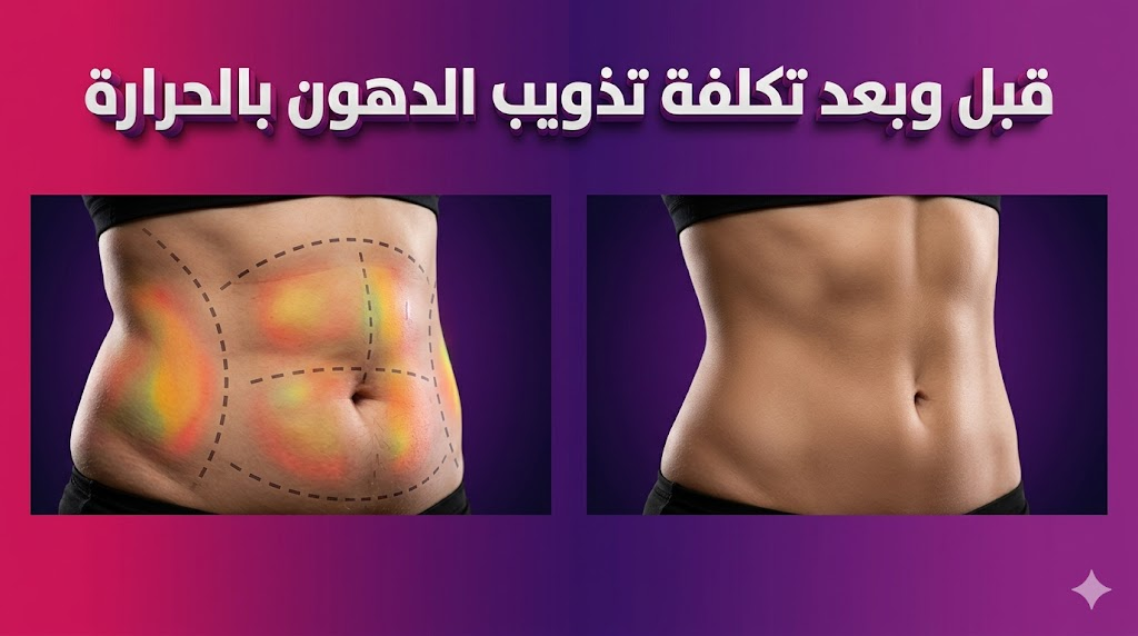 مقارنة واقعية توضح النتائج المذهلة قبل وبعد تكلفة تذويب الدهون بالحرارة لنحت منطقة البطن.