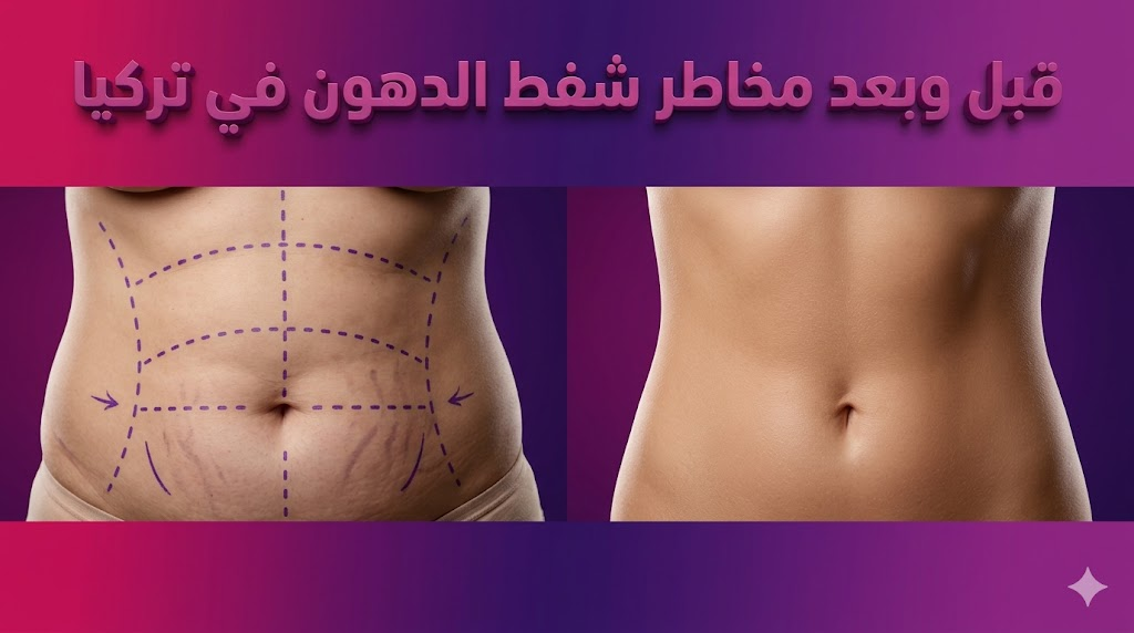  مقارنة قبل وبعد توضح علامات التخطيط الجراحي والنتائج النهائية لتجنب مخاطر شفط الدهون في تركيا.