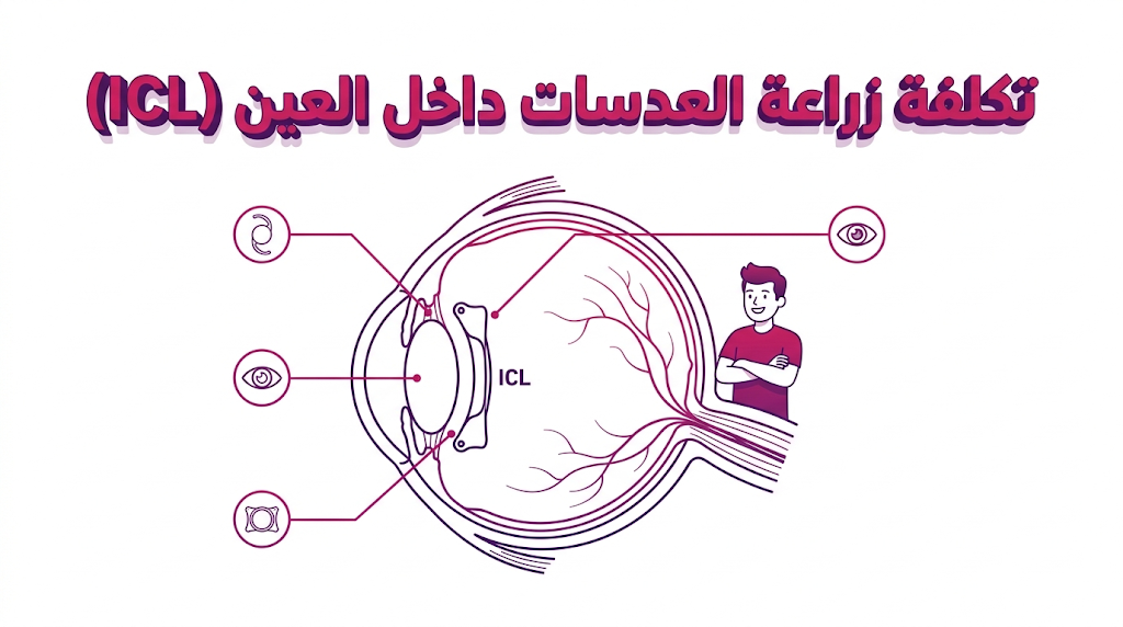 مخطط تشريحي يوضح مكان وضع العدسة وسعر تكلفة زراعة العدسات داخل العين (ICL).