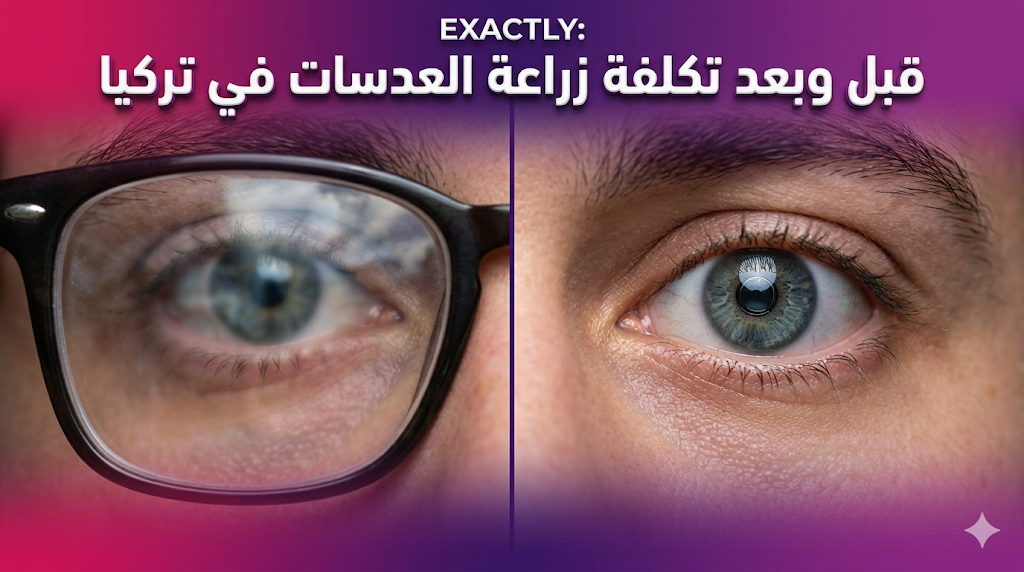 مقارنة قبل وبعد توضح نتائج تحسين الإبصار بعد معرفة تكلفة زراعة العدسات في تركيا وإجراء العملية بنجاح.