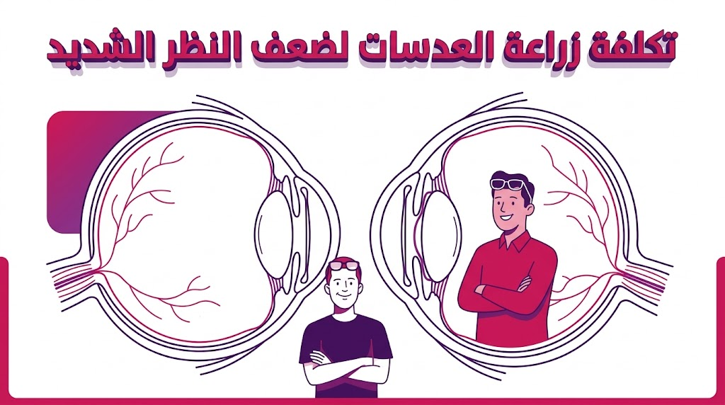 إنفوجرافيك تعليمي يوضح تشريح العين ومكان زراعة العدسة ضمن سياق تكلفة زراعة العدسات لضعف النظر الشديد.