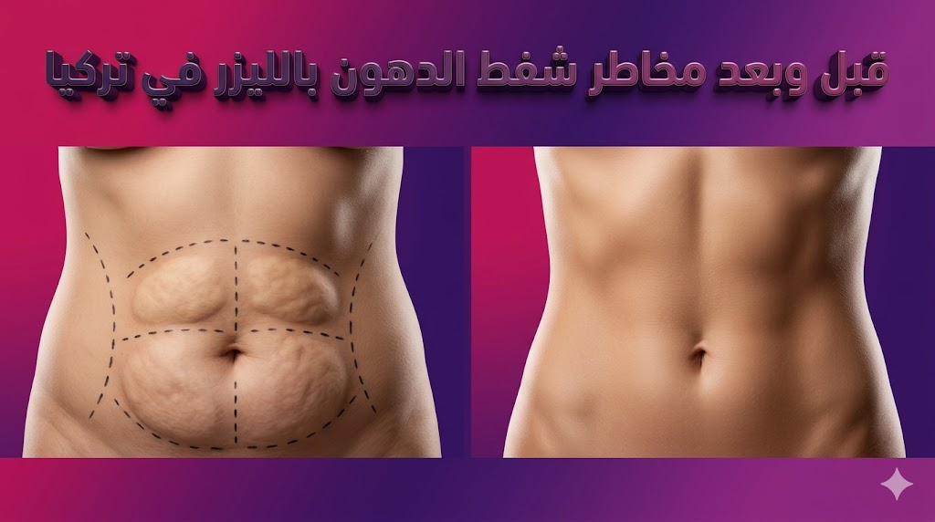  مقارنة قبل وبعد توضح النتائج النهائية وتجنب مخاطر شفط الدهون بالليزر في تركيا من خلال رسم العلامات الجراحية.