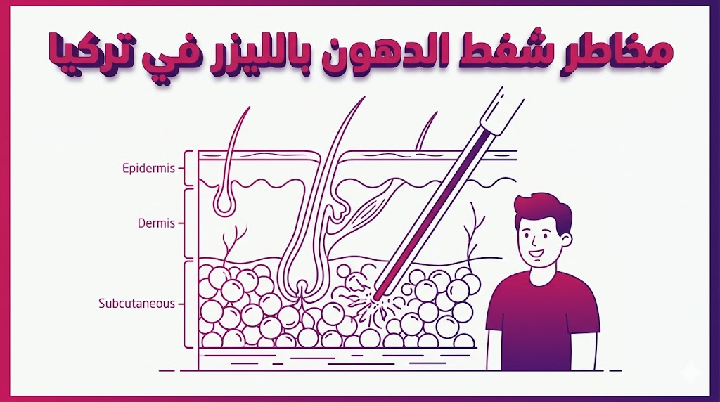  مخطط تشريحي طبي يوضح تقنية الليزر والوقاية من مخاطر شفط الدهون بالليزر في تركيا بشكل علمي.
