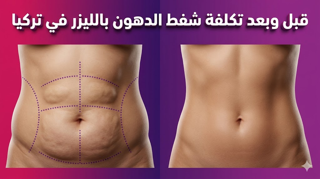 صورة مقارنة توضح نتائج ما قبل وبعد توضح تكلفة شفط الدهون بالليزر في تركيا.