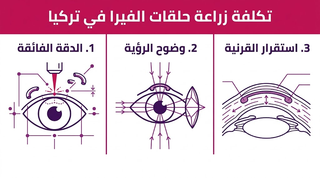 إنفوجرافيك مقسم لثلاثة أجزاء يشرح فوائد وعلمية تكلفة زراعة حلقات الفيرا في تركيا.