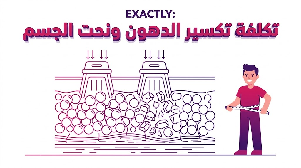 إنفوجرافيك طبي يشرح العلم التشريحي خلف عملية تكلفة تكسير الدهون ونحت الجسم وتأثيرها على الخلايا الدهنية.