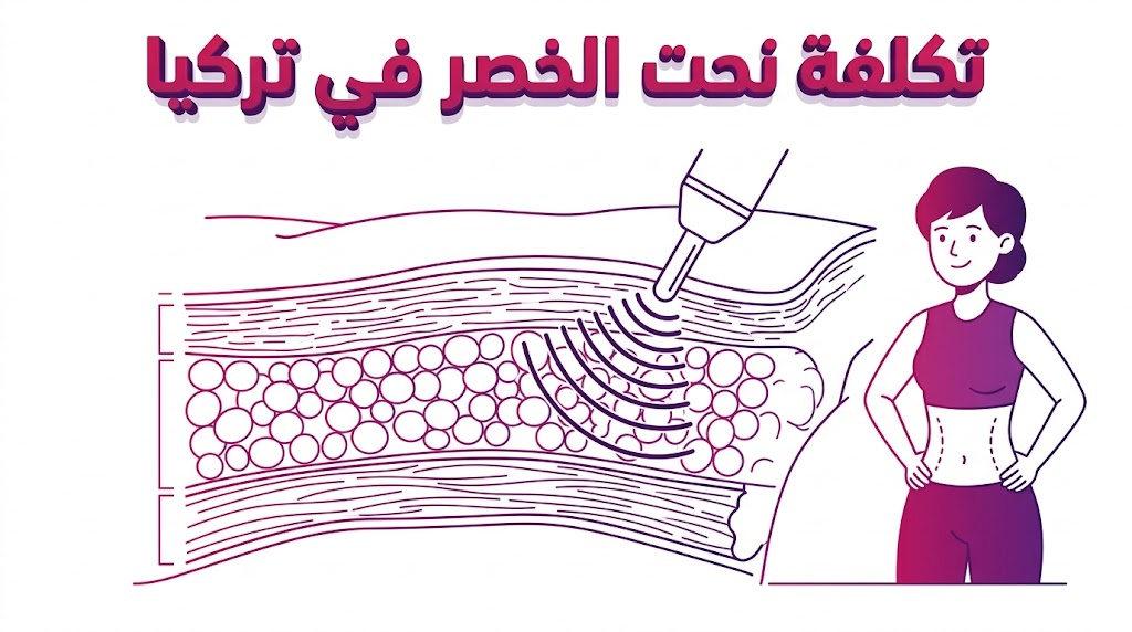 مخطط تشريحي تعليمي يشرح الطبقات الدهنية والتقنيات العلمية المتعلقة بـ تكلفة نحت الخصر في تركيا.