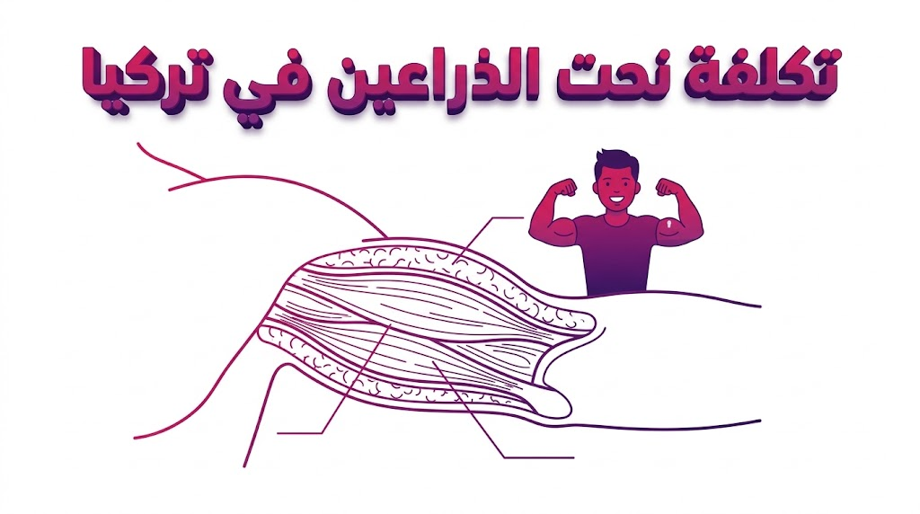 إنفوجرافيك طبي يوضح التشريح الداخلي للذراع وكيفية تطبيق تقنيات تكلفة نحت الذراعين في تركيا بشكل علمي.