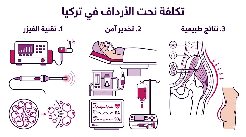  ملصق إنفوجرافيك يوضح خطوات وتقنيات تكلفة نحت الأرداف في تركيا مقسم إلى ثلاث مراحل تقنية.