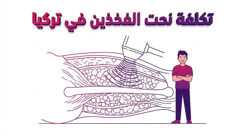  إنفوجرافيك طبي يشرح تشريح الدهون في منطقة الفخذ والتقنية المستخدمة ضمن خدمات تكلفة نحت الفخذين في تركيا.