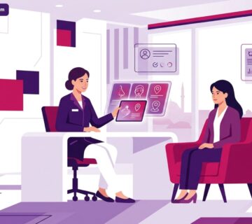 رسم توضيحي لعيادة طبية حديثة يشرح فيها الطبيب أنواع عمليات التجميل في تركيا للمريض