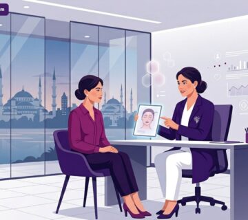 طبيب يشرح خطوات الجراحة التجميلية في تركيا لمريض داخل عيادة فاخرة ومجهزة بأحدث التقنيات 