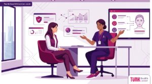 رسوم توضيحية راقية لعيادة تجميل تشرح مخاطر عملية شد الوجه في تركيا للمريض 