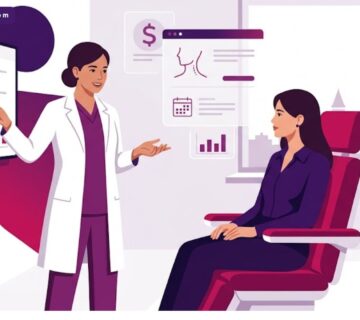 رسم توضيحي لعيادة حديثة يشرح فيها الطبيب تفاصيل تكلفة نحت الرقبة في تركيا للمريض 