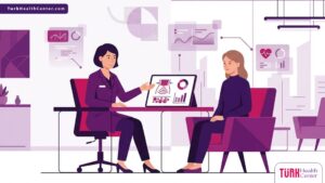 رسم توضيحي عصري يظهر طبيب يشرح للمريض تفاصيل تكلفة تذويب الدهون بالحرارة داخل عيادة فاخرة 